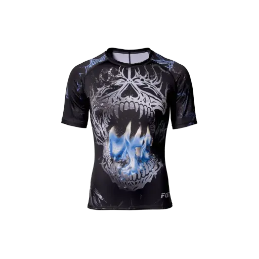 Rashguard ranglan m/corta Skull (negra con calavera y fuego)
