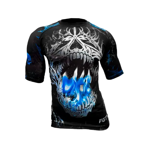 Rashguard ranglan m/corta Skull (negra con calavera y fuego)